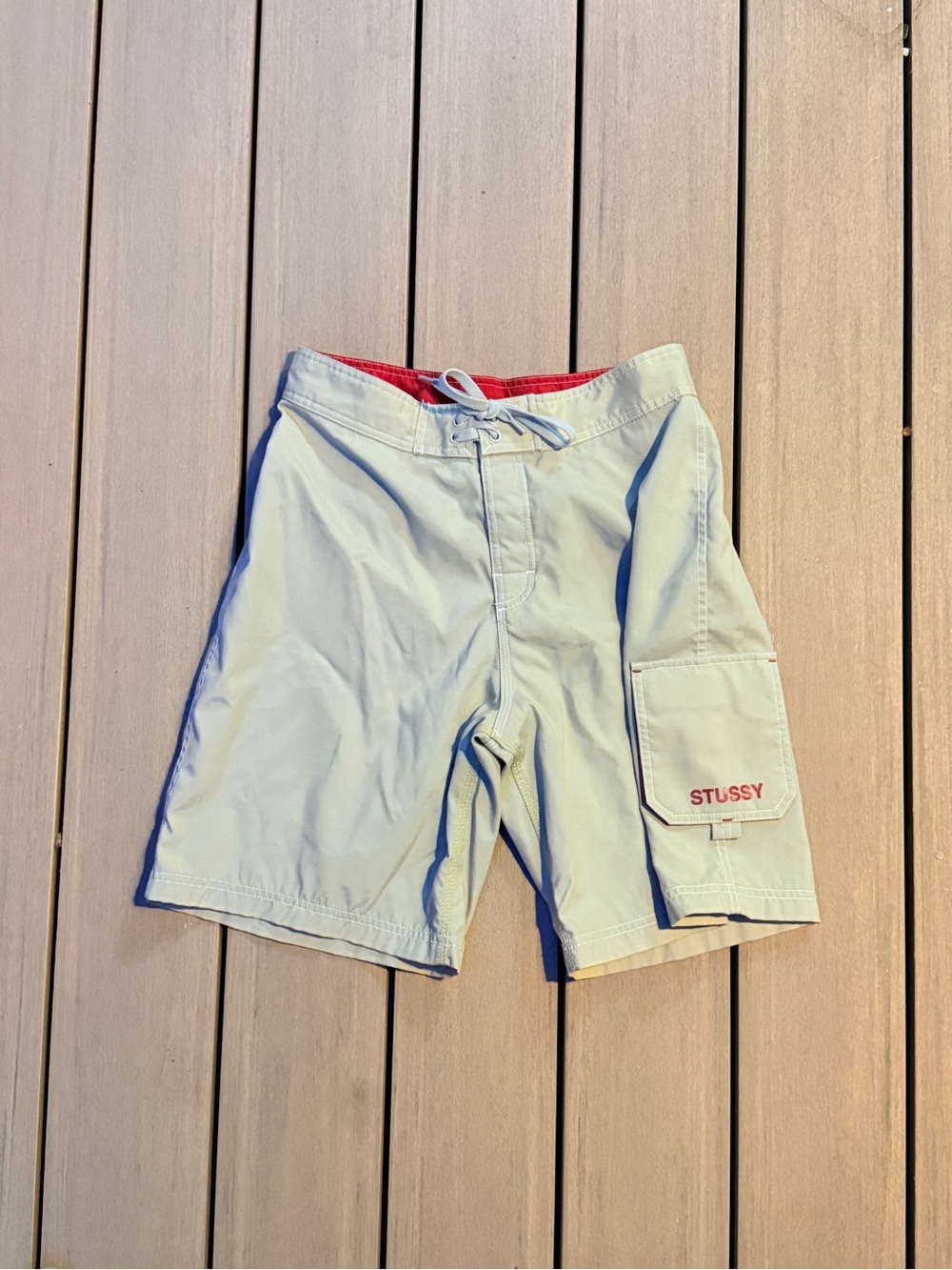 Y2K Stüssy Nylon Board Shorts Khaki 30 - Picture 2 of 8